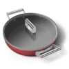 Smeg Sauteuse Aluminium Antiadhésive 28 Cm Rouge Mat Avec Couvercle En Verre Trempé