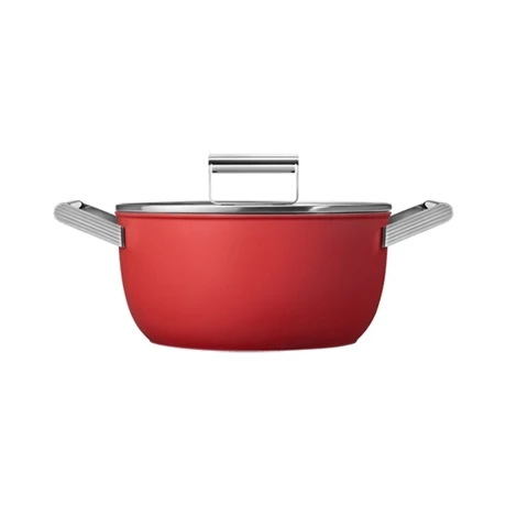Smeg Faitout Bas Aluminium Antiadhésif 24 Cm Rouge Mat Avec Couvercle Verre Trempé 2 Smeg Faitout Bas Aluminium Antiadhésif 24 Cm Rouge Mat Avec Couvercle Verre Trempé – Image 2