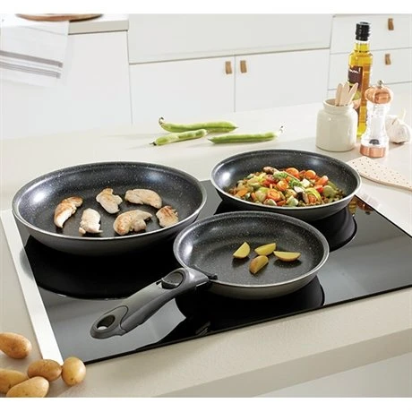 Set 3 Poêles Anti-adhésives Effet Pierre Et Manche Amovible 2 Set 3 Poêles Anti-adhésives Effet Pierre Et Manche Amovible – Image 2