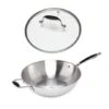 Lot Wok Tout Inox Et Couvercle Verre 30 Cm Excell'Inox