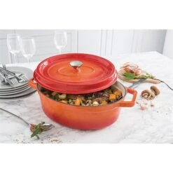 Cocotte En Fonte Orange Ovale 33 Cm 6 L -Cuisine Fournitures Boutique 213261 2 5 Cocotte en fonte orange ovale 33 cm 6 L Mathon