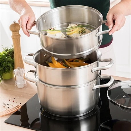 Cuiseur Vapeur Inox 26 Cm 2 Paniers 2 Cuiseur Vapeur Inox 26 Cm 2 Paniers – Image 2