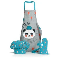 Ensemble Gant, Toque Et Tablier De Cuisine Impression Panda Enfant